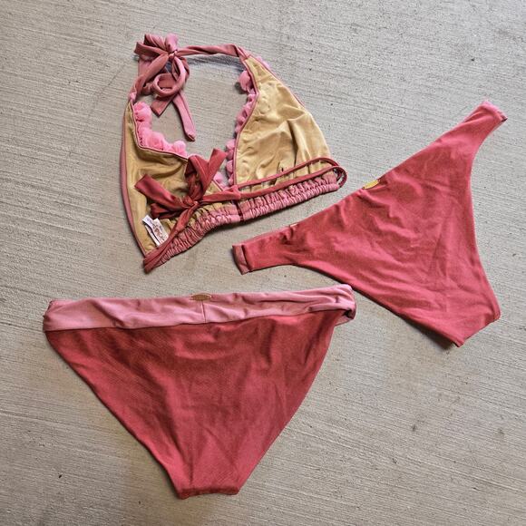 Luli Fama Bloom Halter Bikini Top Minimal and Banded Bottom Large D Cup Swim - Picture 2 of 5